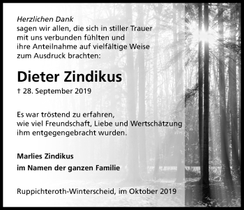 Anzeige von Dieter Zindikus von Kölner Stadt-Anzeiger / Kölnische Rundschau / Express
