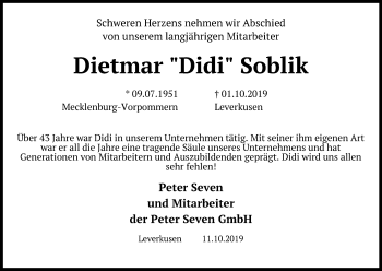 Anzeige von Dietmar Soblik von Kölner Stadt-Anzeiger / Kölnische Rundschau / Express