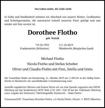 Anzeige von Dorothee Flotho von Kölner Stadt-Anzeiger / Kölnische Rundschau / Express