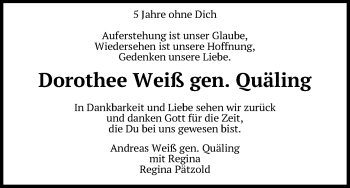 Anzeige von Dorothee Weiß von Kölner Stadt-Anzeiger / Kölnische Rundschau / Express