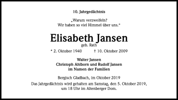 Anzeige von Elisabeth Jansen von Kölner Stadt-Anzeiger / Kölnische Rundschau / Express