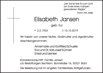 Anzeige von Elisabeth Jansen von  Schlossbote/Werbekurier 
