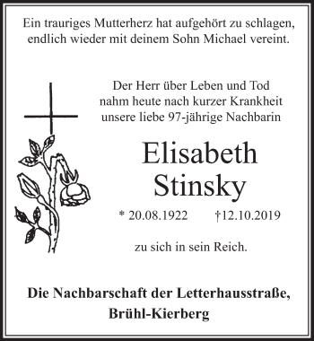 Anzeige von Elisabeth Stinsky von  Schlossbote/Werbekurier 
