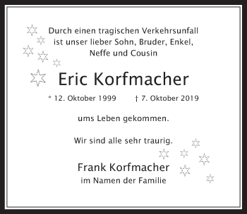 Anzeige von Eric Korfmacher von  Werbepost 