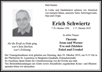 Anzeige von Erich Schwiertz von  Sonntags-Post 