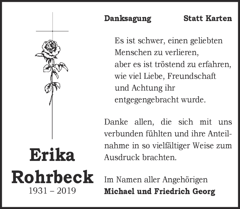  Traueranzeige für Erika Rohrbeck vom 12.10.2019 aus  Blickpunkt Euskirchen 