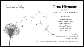 Anzeige von Erna Niemann von Kölner Stadt-Anzeiger / Kölnische Rundschau / Express