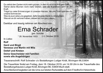 Anzeige von Erna Schrader von Kölner Stadt-Anzeiger / Kölnische Rundschau / Express