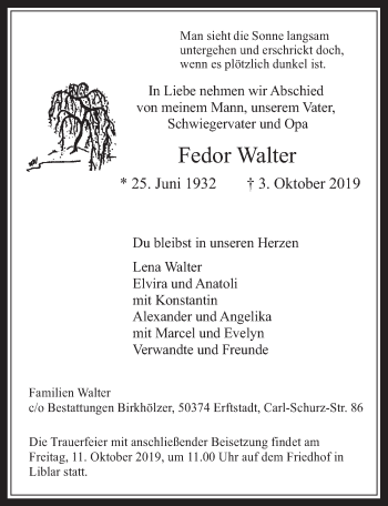 Anzeige von Fedor Walter von  Werbepost 
