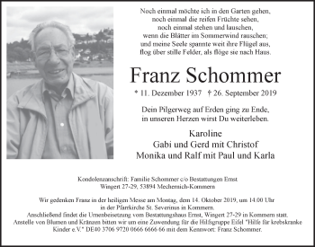 Anzeige von Franz Schommer von  Blickpunkt Euskirchen 