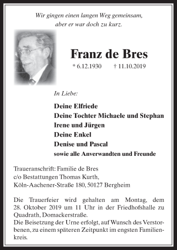 Anzeige von Franz de Bres von  Werbepost 