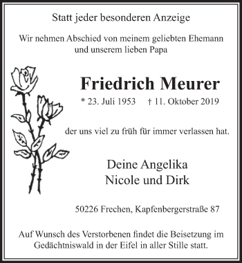 Anzeige von Friedrich Meurer von  Sonntags-Post 