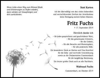 Anzeige von Fritz Fuchs von Kölner Stadt-Anzeiger / Kölnische Rundschau / Express