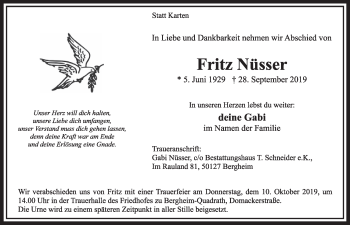 Anzeige von Fritz Nüsser von  Sonntags-Post 
