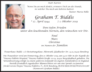 Anzeige von Graham T. Biddis von Kölner Stadt-Anzeiger / Kölnische Rundschau / Express