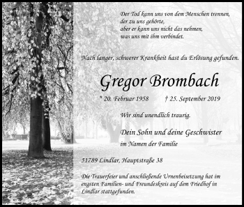Anzeige von Gregor Brombach von Kölner Stadt-Anzeiger / Kölnische Rundschau / Express