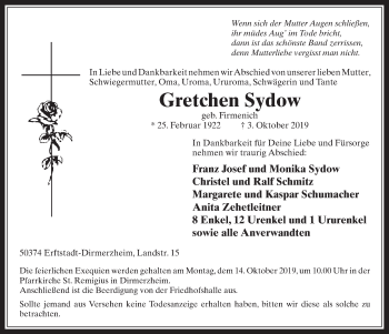 Anzeige von Gretchen Sydow von  Werbepost 