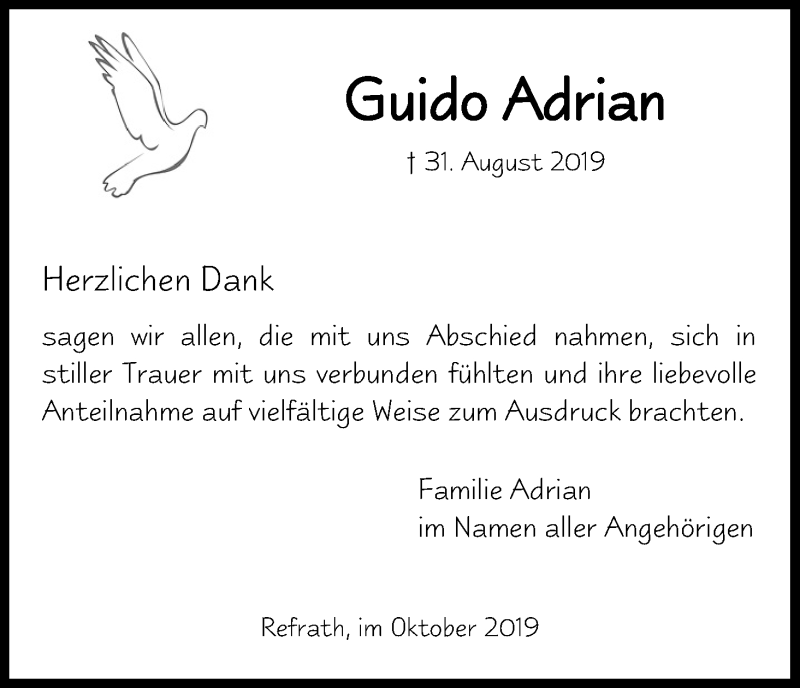  Traueranzeige für Guido Adrian vom 12.10.2019 aus Kölner Stadt-Anzeiger / Kölnische Rundschau / Express