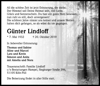 Anzeige von Günter Lindloff von Kölner Stadt-Anzeiger / Kölnische Rundschau / Express