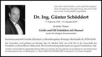 Anzeige von Günter Schöddert von Kölner Stadt-Anzeiger / Kölnische Rundschau / Express