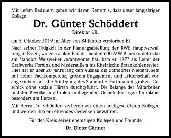 Anzeige von Günter Schöddert von Kölner Stadt-Anzeiger / Kölnische Rundschau / Express