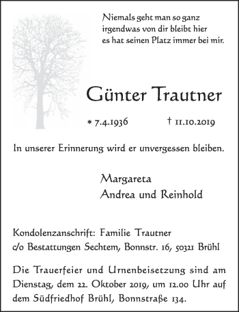 Anzeige von Günter Trautner von  Schlossbote/Werbekurier 