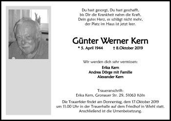 Anzeige von Günter Werner Kern von Kölner Stadt-Anzeiger / Kölnische Rundschau / Express