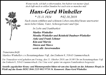 Anzeige von Hans-Gerd Winheller von  Anzeigen Echo 