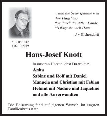 Anzeige von Hans-Josef Knott von  Werbepost 