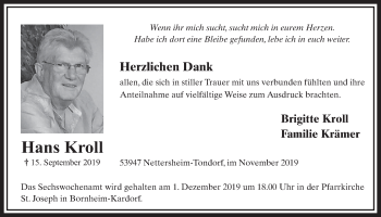 Anzeige von Hans Kroll von  Schlossbote/Werbekurier 