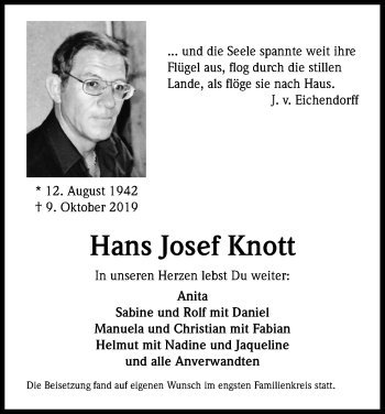 Anzeige von Hans Josef Knott von Kölner Stadt-Anzeiger / Kölnische Rundschau / Express
