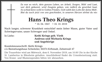 Anzeige von Hans Theo Krings von  Werbepost 