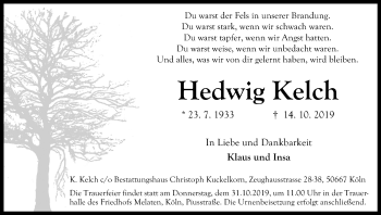 Anzeige von Hedwig Kelch von Kölner Stadt-Anzeiger / Kölnische Rundschau / Express