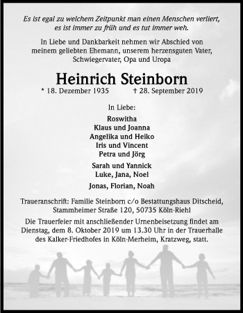 Anzeige von Heinrich Steinborn von Kölner Stadt-Anzeiger / Kölnische Rundschau / Express