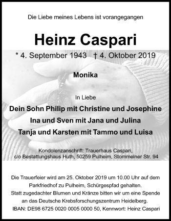 Anzeige von Heinz Caspari von Kölner Stadt-Anzeiger / Kölnische Rundschau / Express