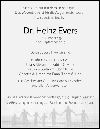 Anzeige von Heinz Evers von Kölner Stadt-Anzeiger / Kölnische Rundschau / Express