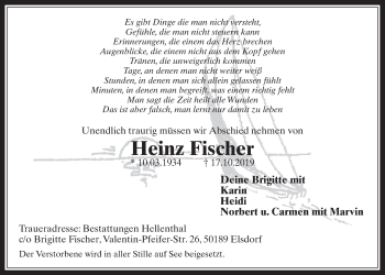 Anzeige von Heinz Fischer von  Werbepost 