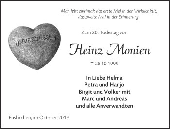 Anzeige von Heinz Monien von  Blickpunkt Euskirchen 