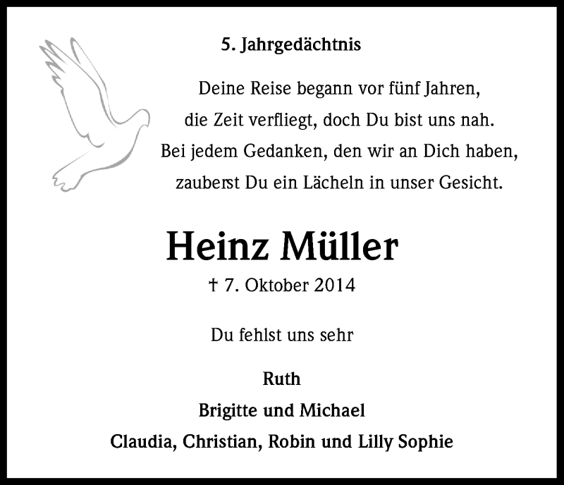  Traueranzeige für Heinz Müller vom 07.10.2019 aus Kölner Stadt-Anzeiger / Kölnische Rundschau / Express