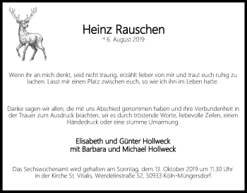 Anzeige von Heinz Rauschen von Kölner Stadt-Anzeiger / Kölnische Rundschau / Express