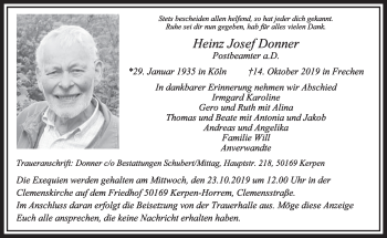 Anzeige von Heinz Josef Donner von  Sonntags-Post 