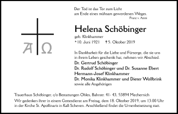 Anzeige von Helena Schöbinger von  Blickpunkt Euskirchen 