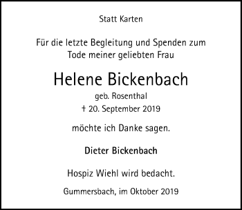 Anzeige von Helene Bickenbach von  Anzeigen Echo 