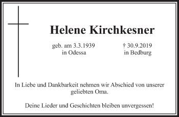 Anzeige von Helene Kirchkesner von  Sonntags-Post 