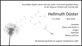 Anzeige von Hellmuth Düster von Kölner Stadt-Anzeiger / Kölnische Rundschau / Express
