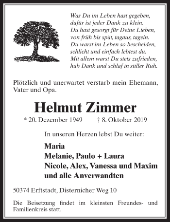 Anzeige von Helmut Zimmer von  Werbepost 