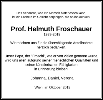 Anzeige von Helmuth Froschauer von Kölner Stadt-Anzeiger / Kölnische Rundschau / Express