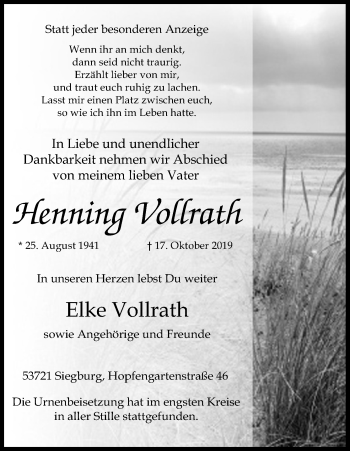 Anzeige von Henning Vollrath von Kölner Stadt-Anzeiger / Kölnische Rundschau / Express