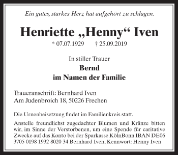 Anzeige von Henriette Iven von  Wochenende 