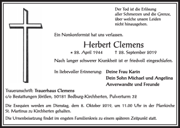 Anzeige von Herbert Clemens von  Sonntags-Post 